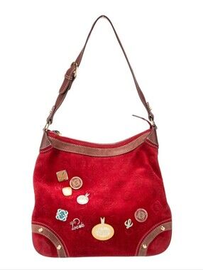 Loewe 160 Anniversary Badges Red Suede Hobo/Shoulder Bag